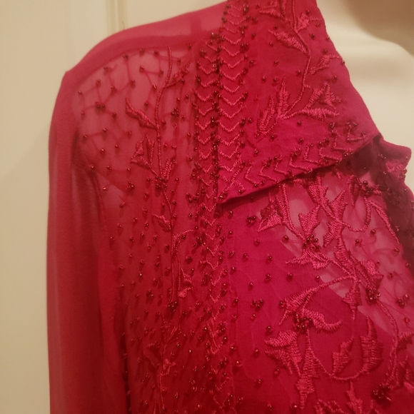 CRANBERRY RED beaded blouse - Picture 2 of 5